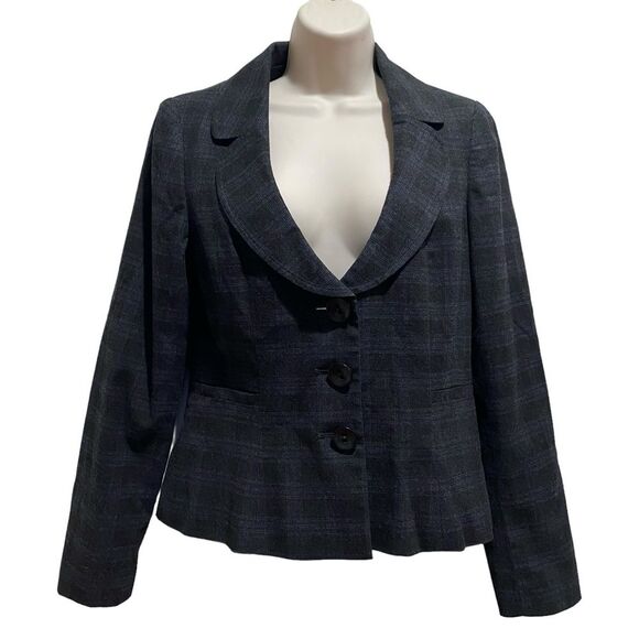 Banana Republic Plaid Blazer Gray Sz 6 - Picture 3 of 13